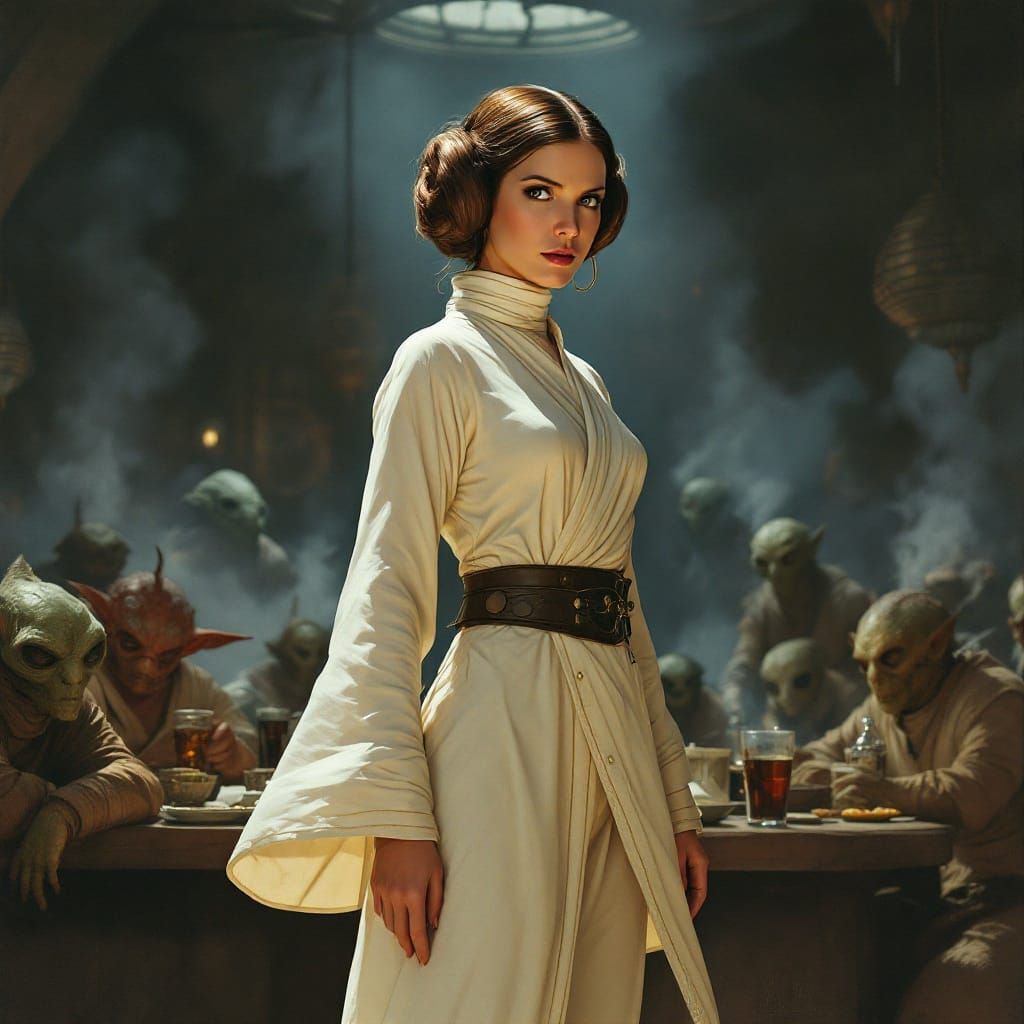 Determined Princess Leia in a Smoky Cantina, in Cinematic Il...