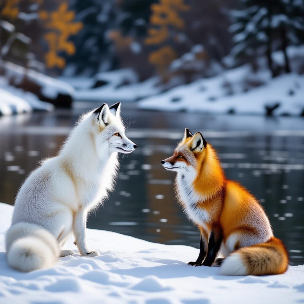 Foxes Gaze Across Seasons in Cinematic Still
