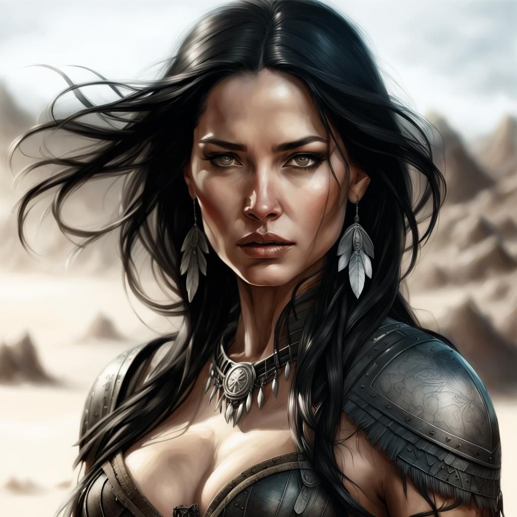 Native American Warrior Princess Charcoal Sketch