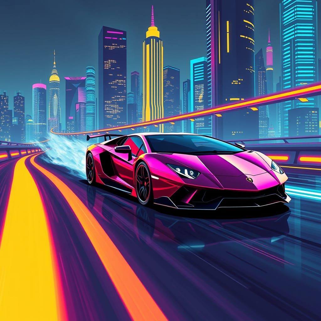 High-Tech Supercar Speeds Down Futuristic Highway