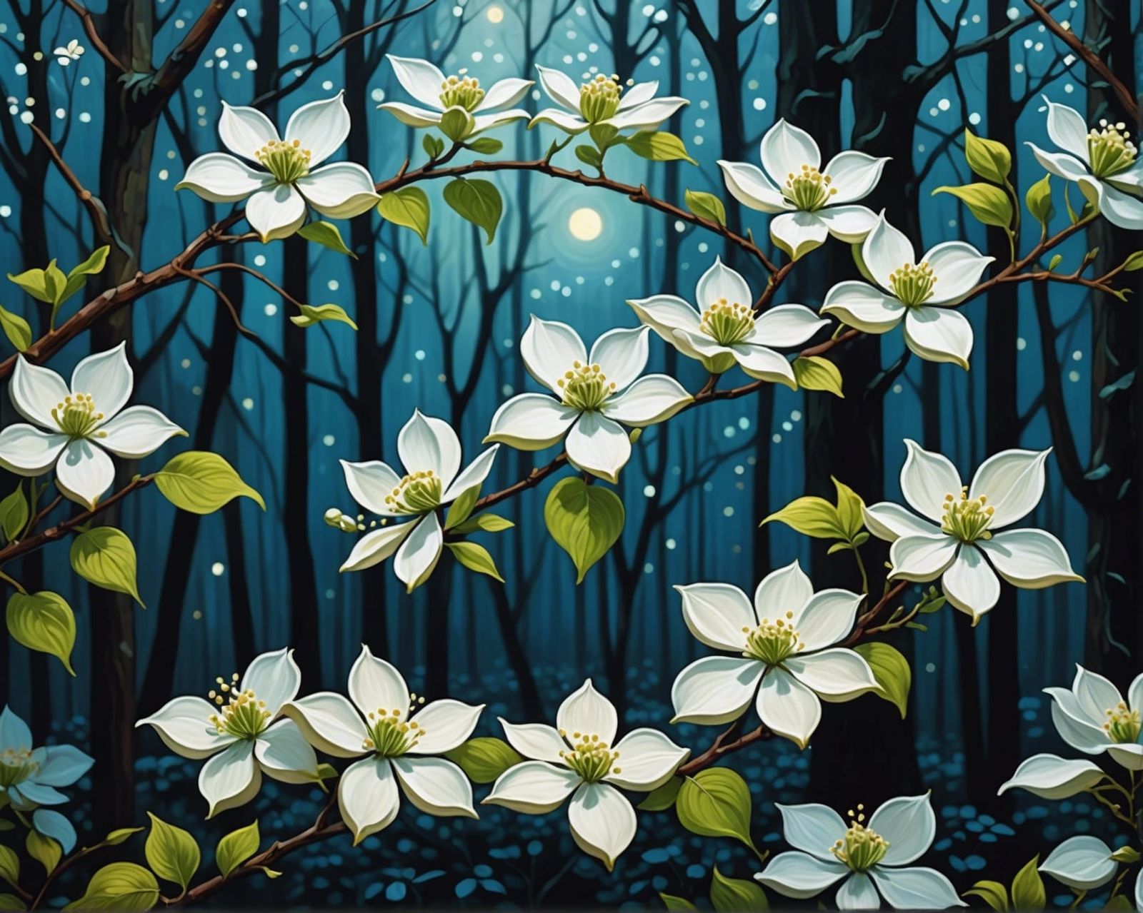 Dogwood Flowers in Van Gogh Style