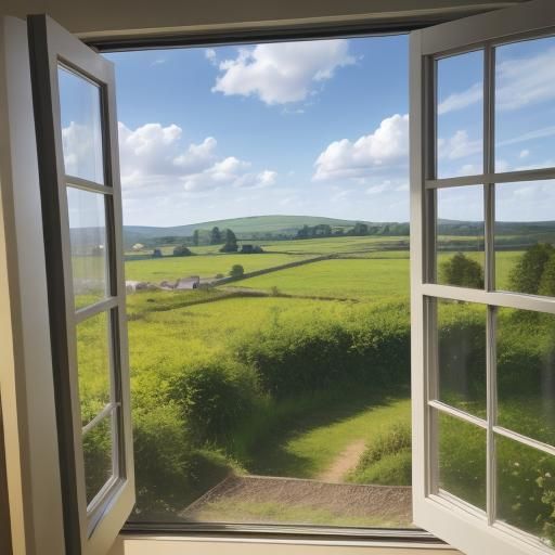 Sunny Landscape View Through Window