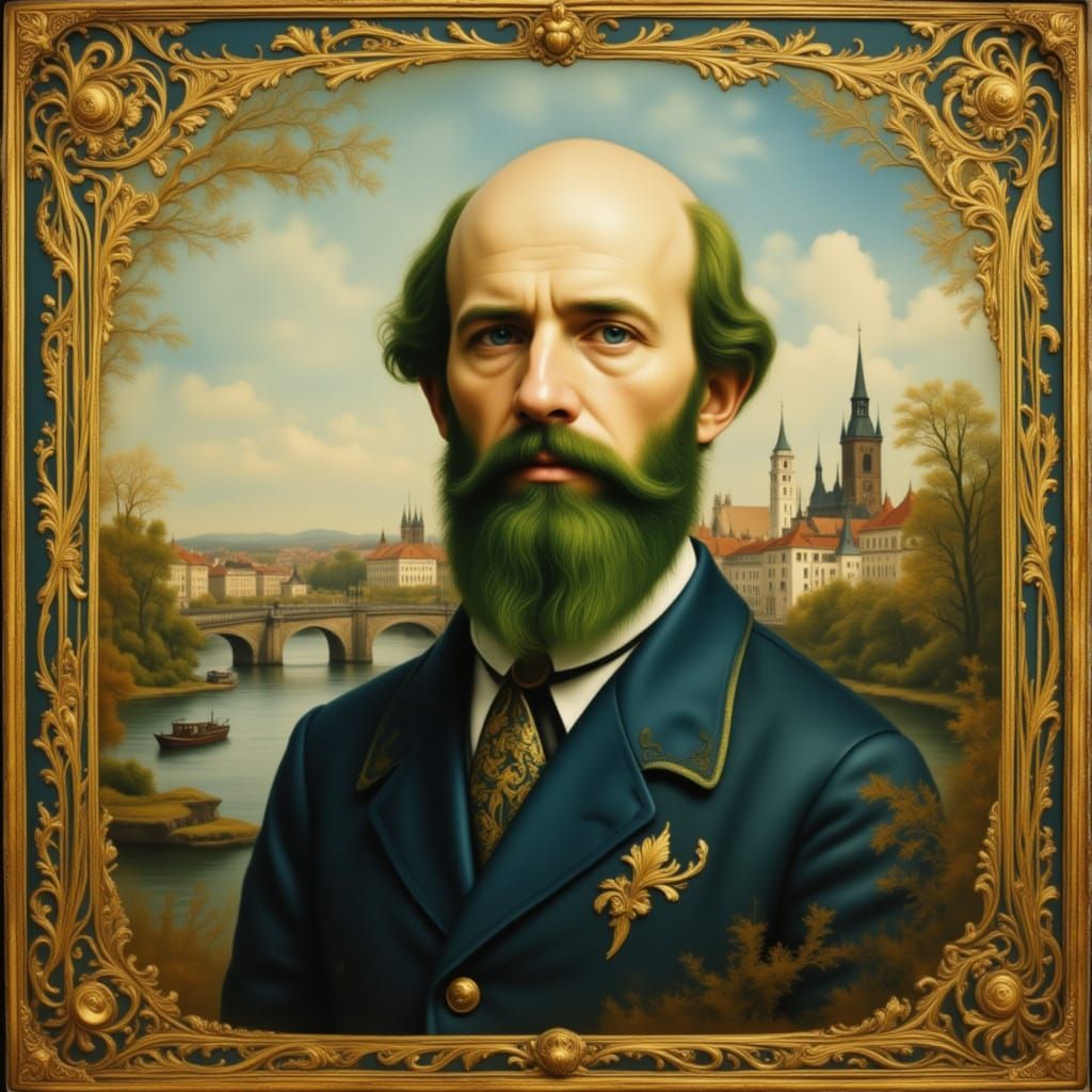Victorian Man with Green Beard in Prague
