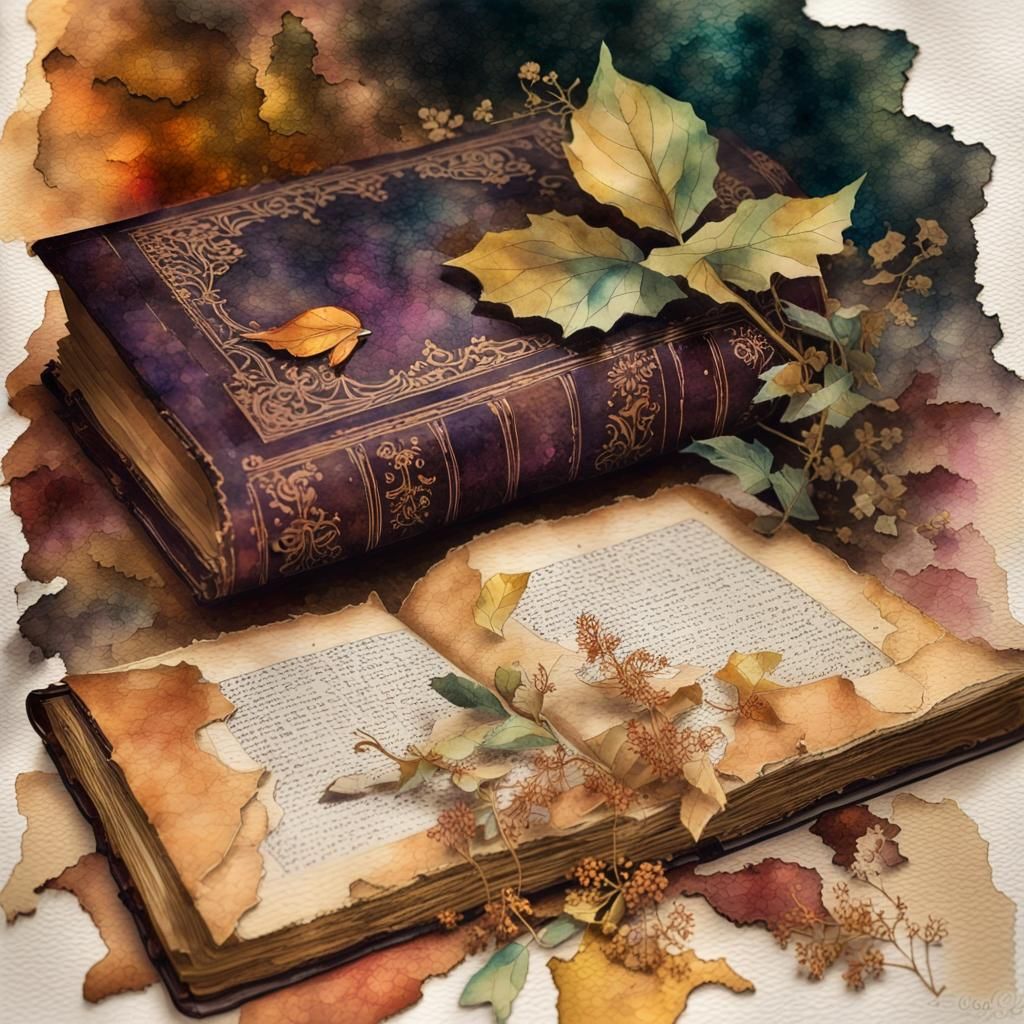 Watercolor Book with Lush Plants and Magic