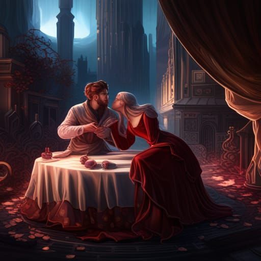 Romantic Kissing Couple in Detailed Fantasy Art