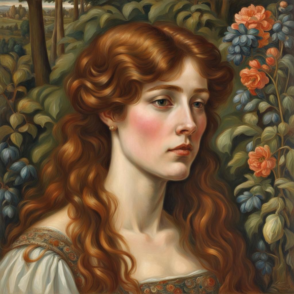 Attractive Young Lady Portrait in Pre-Raphaelite Style