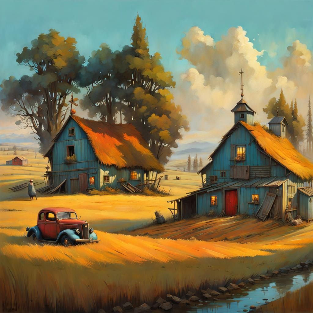 Whimsical Maximalist Farmscape by Alejandro Burdisio