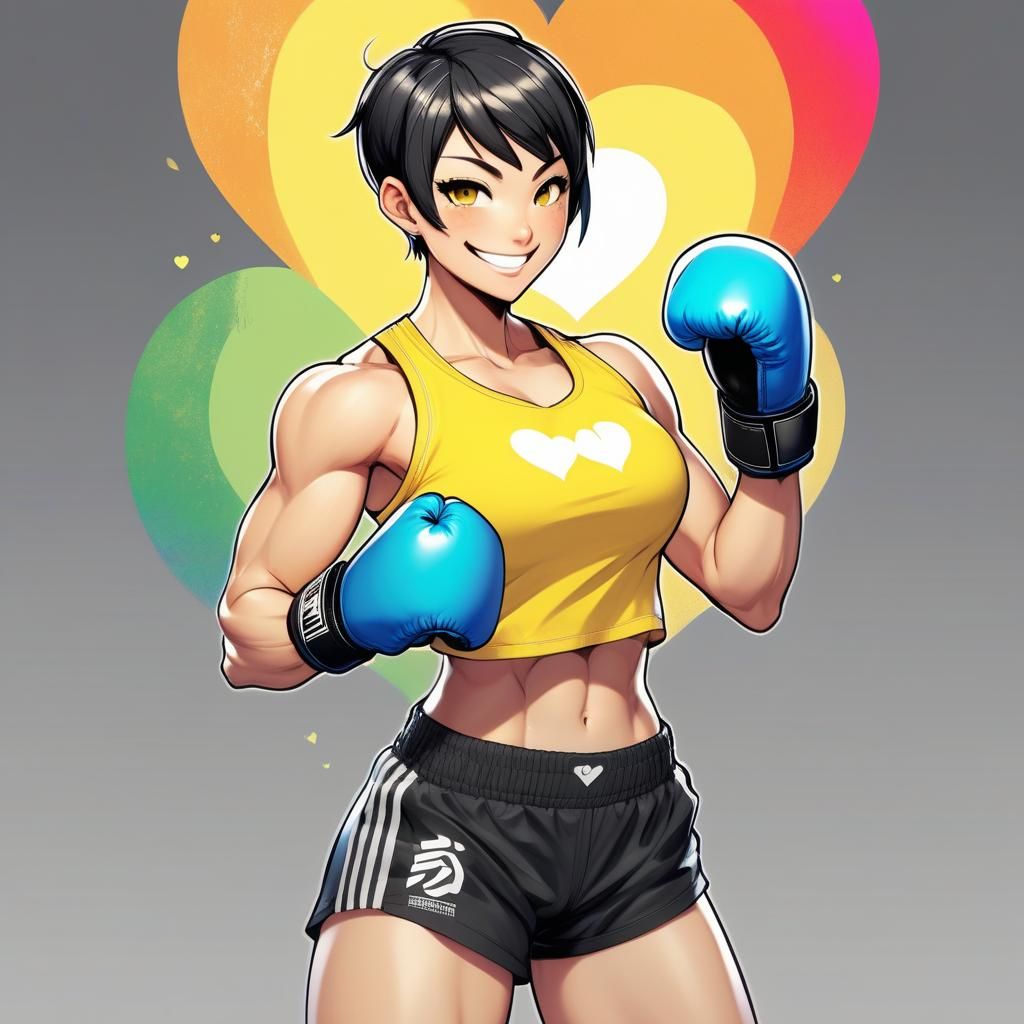 Cute Tomboy Boxer Flexing Biceps in Manga Style