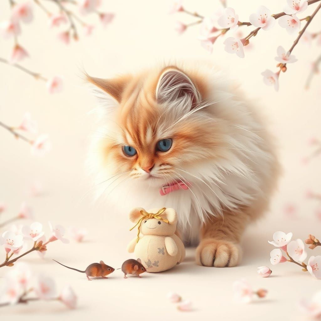 Mainecoon Cat Pouncing in Kawaii Style