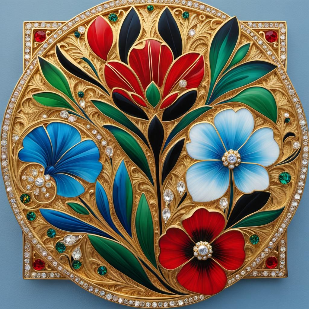 Vibrant Botanical Art Deco with Byzantine Elements