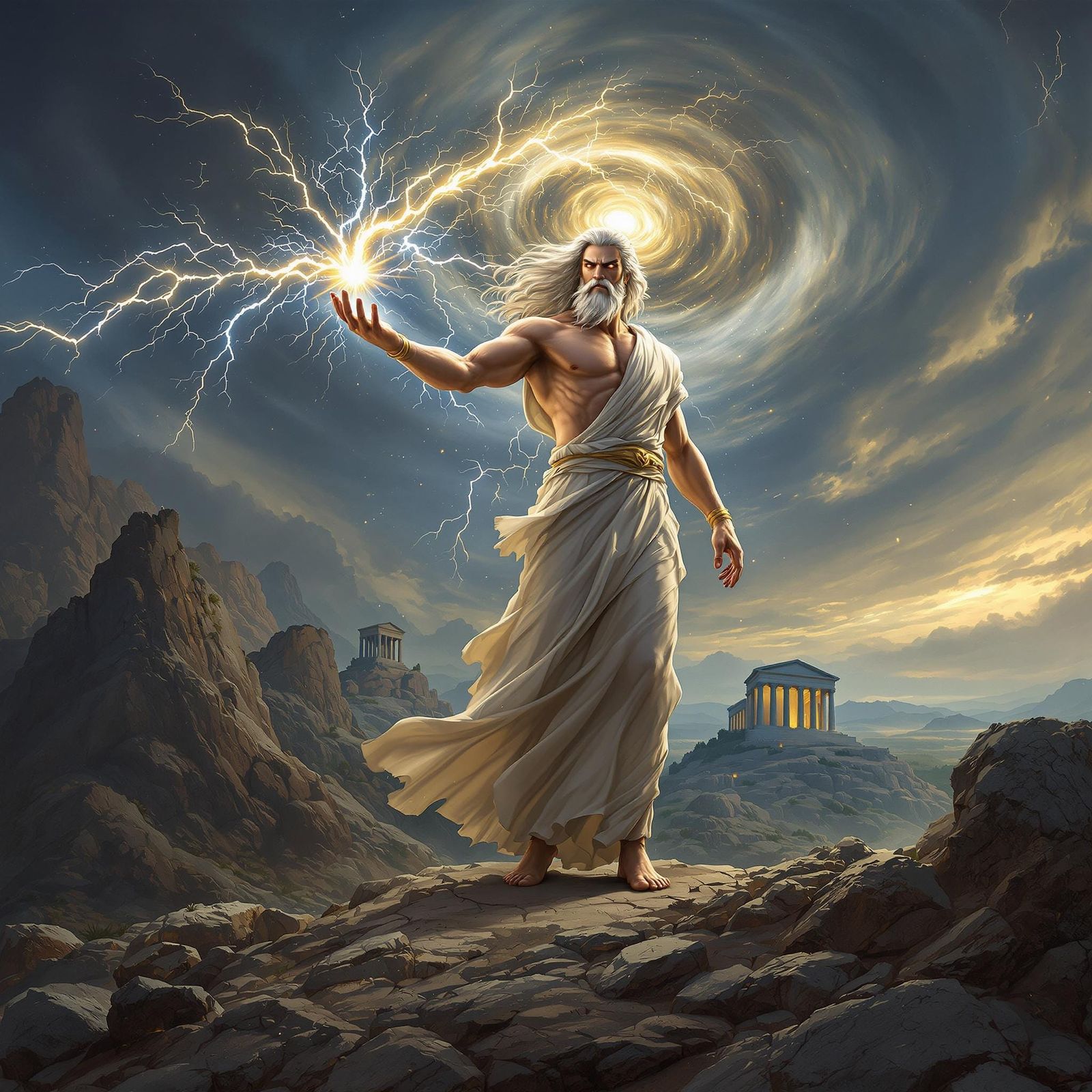 Zeus with Lightning Bolt in Classical Greek Style