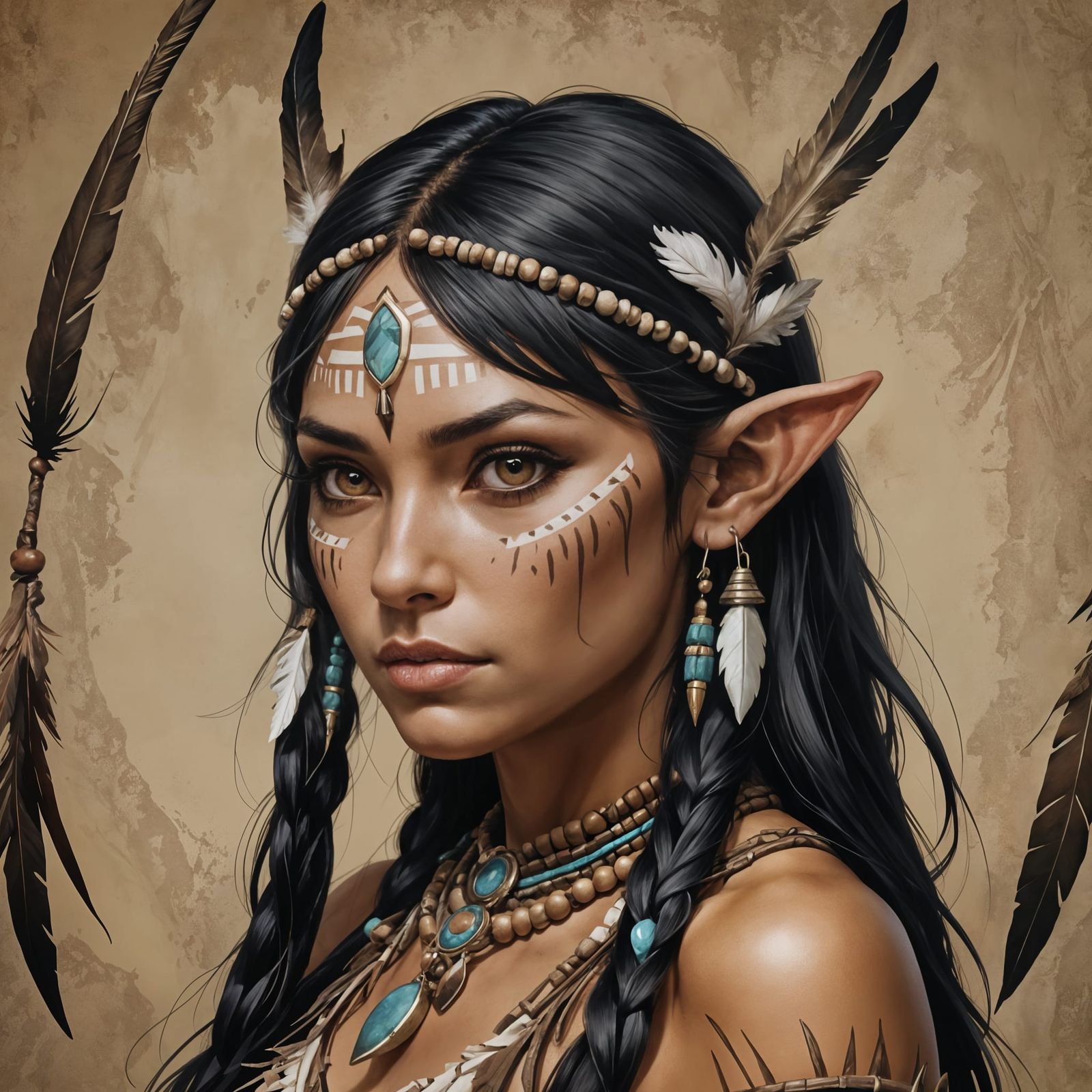 Native American Elf Maiden with Face Paint