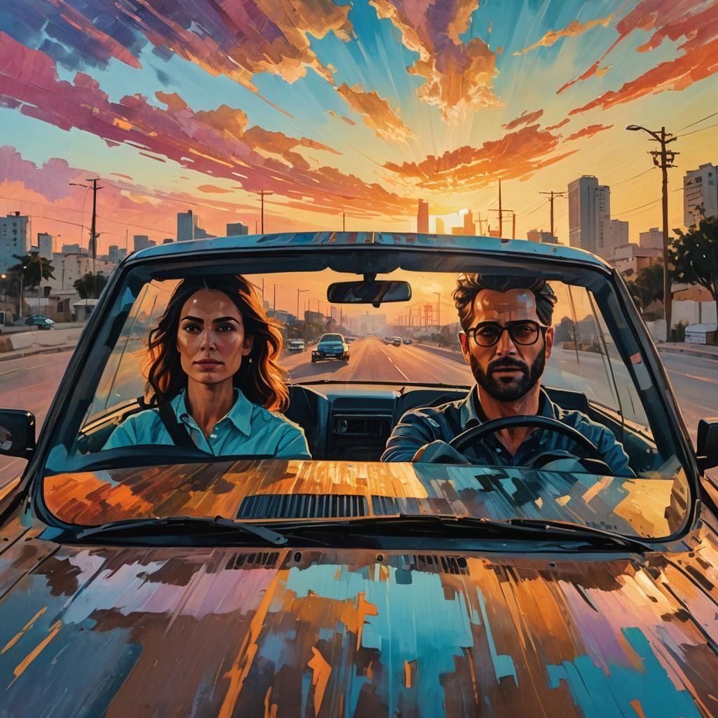 Sunset Road Trip: Gouache Painting in Vibrant Colors