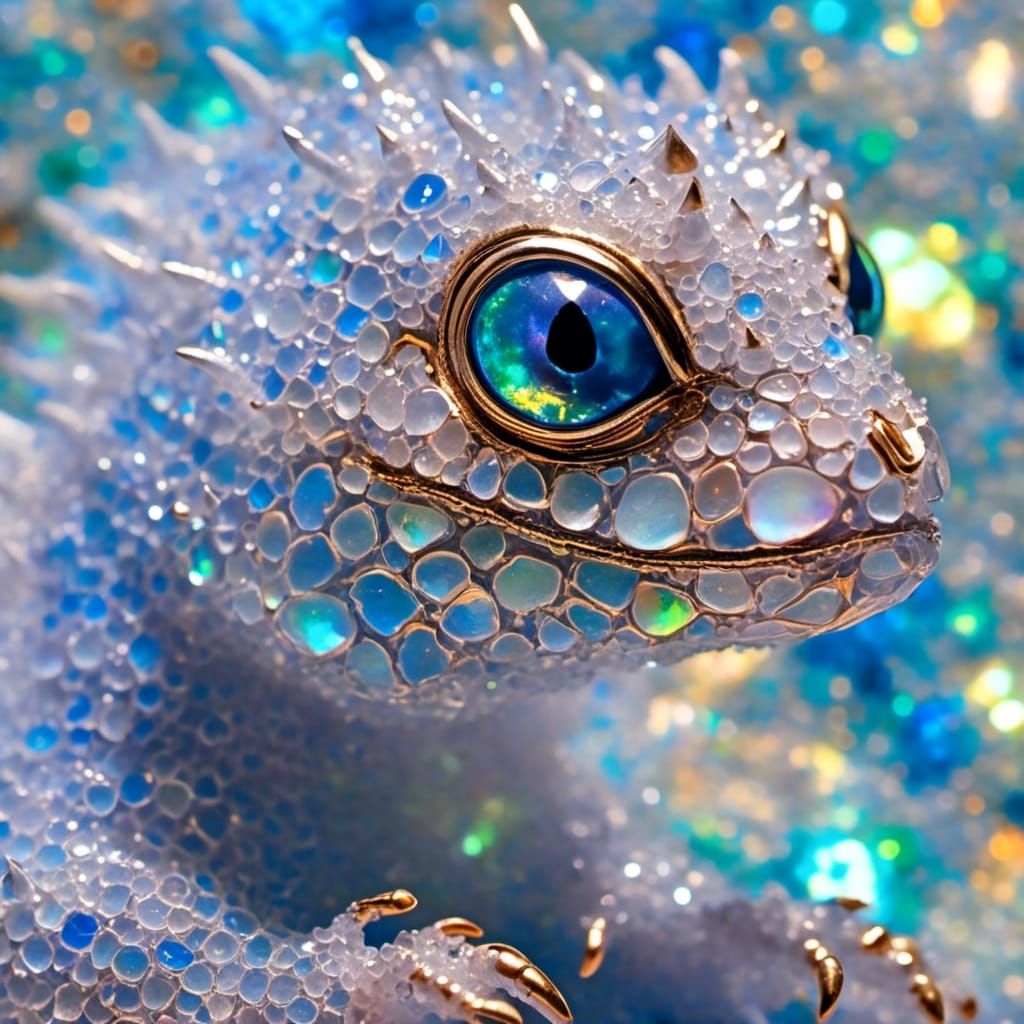 Frosted Crystal Opal Dragon Hatchling Microportrait