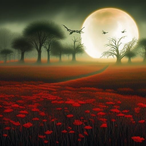 Halloween Wheat Field Fantasy in Expressionist Style