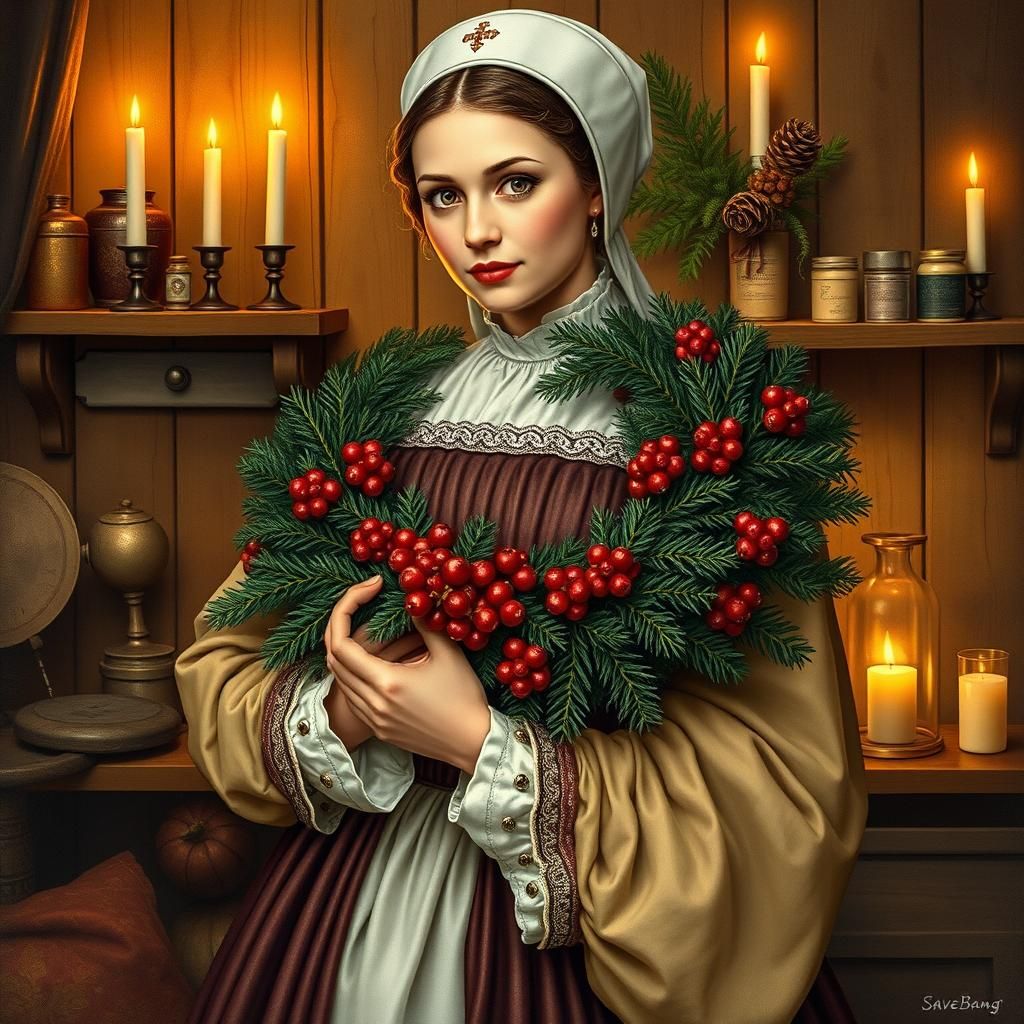 Renaissance Nurse with Holiday Wreath