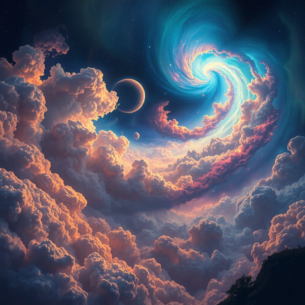 Ethereal Galaxy Landscape in Triadic Colors