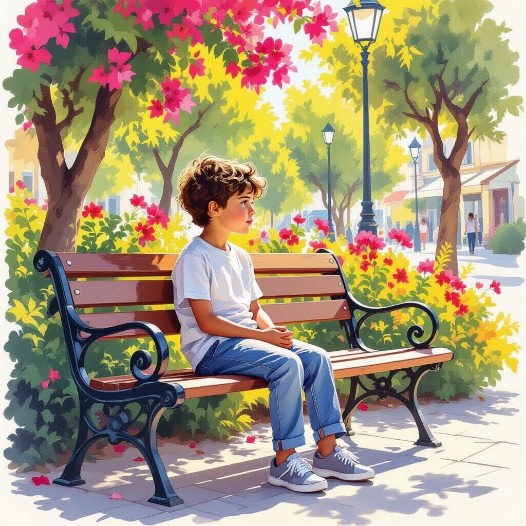 Israeli Boy Contemplates in Tel Aviv Park