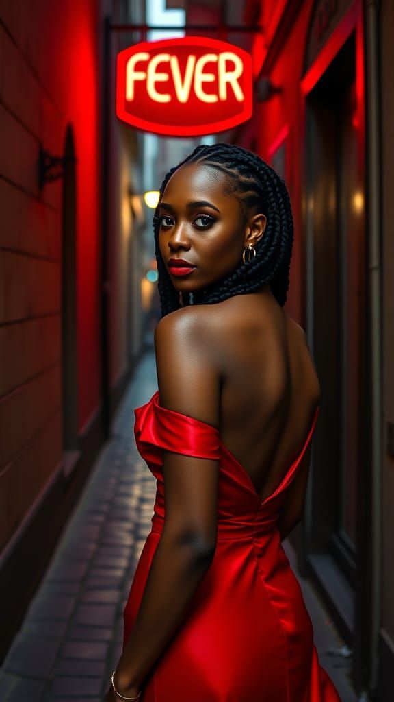 Woman in Red Gown in Italian Alleyway