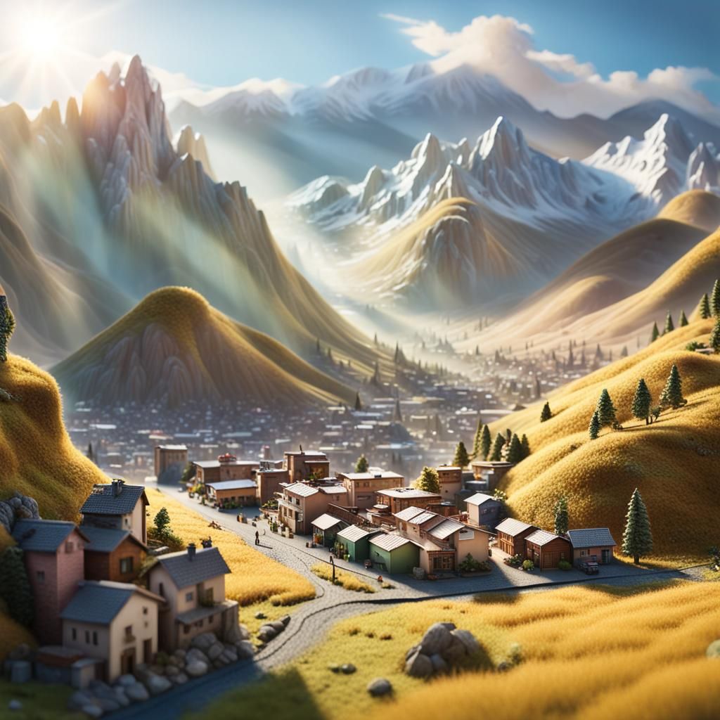 Hyperrealistic Diorama of Mountain Valley Community