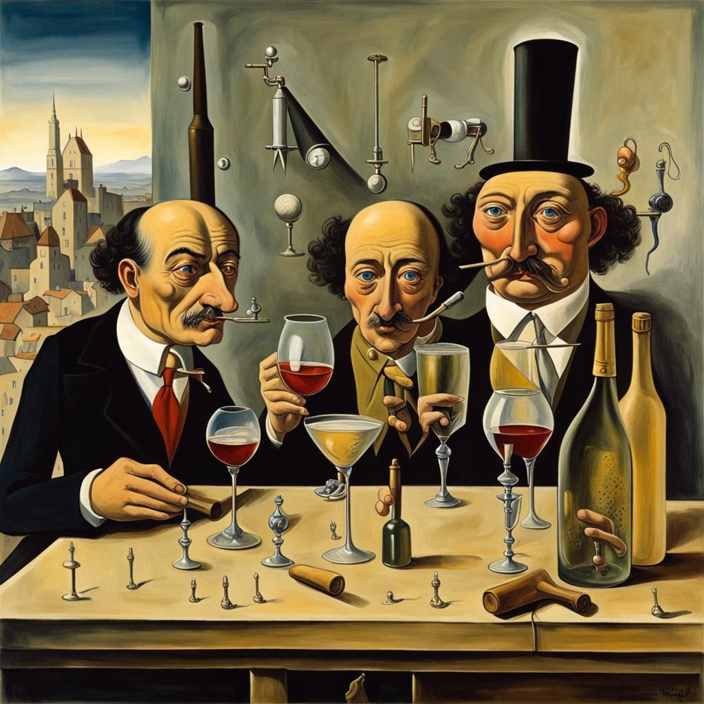 Surrealist Painting: French Wine and German Beer