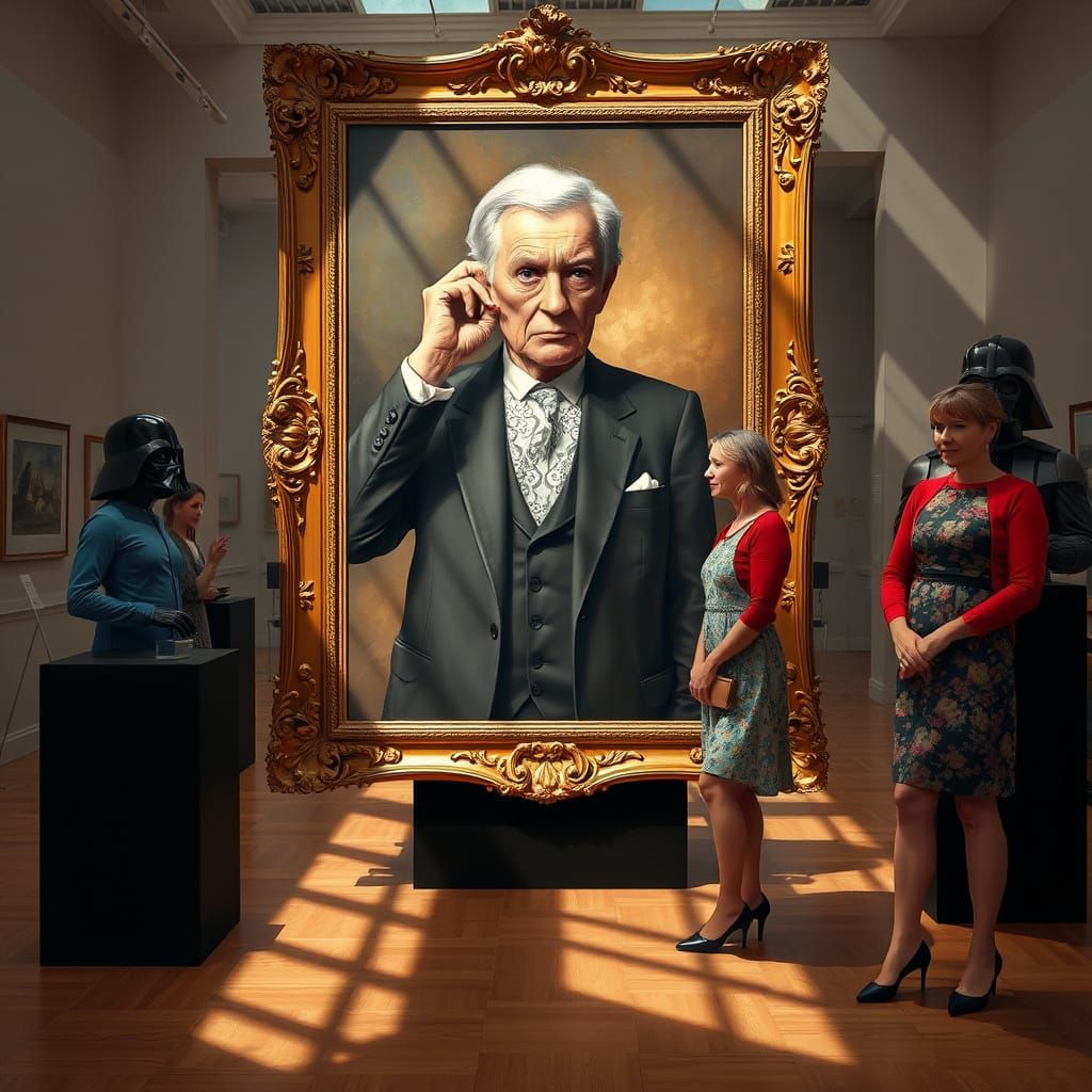 Surreal Digital Art in Ornate Gold Baroque Frame, Influenced...