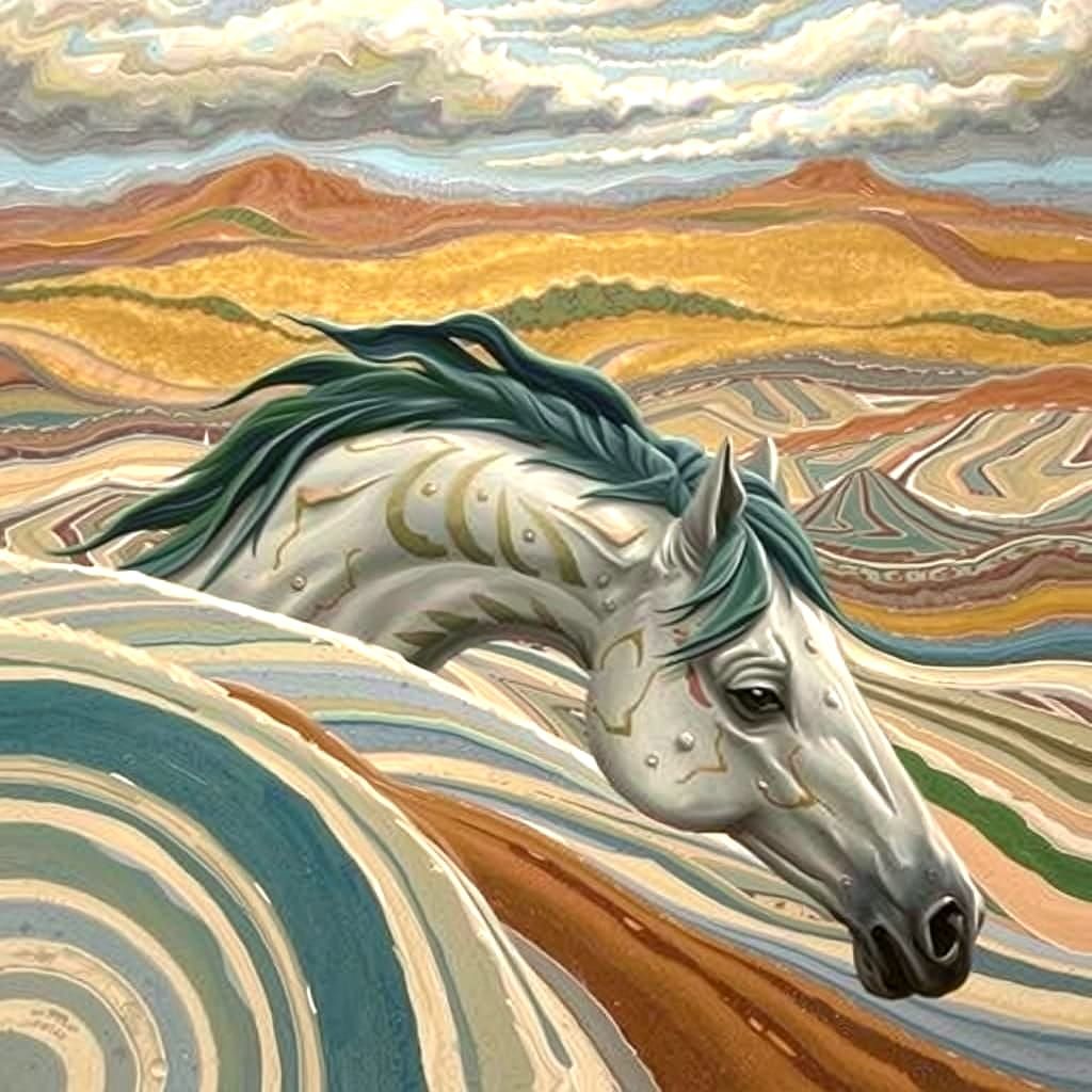Ethereal Equine Dreamscape in Vibrant, Dripping Colors