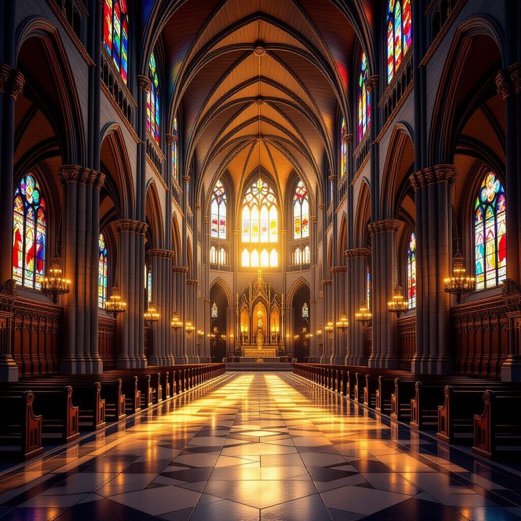 Gothic Santiago Cathedral at Golden Hour Sunset