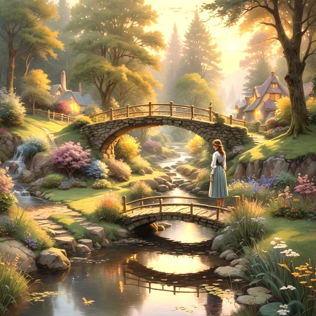 Ethereal Brook Bridge at Twilight