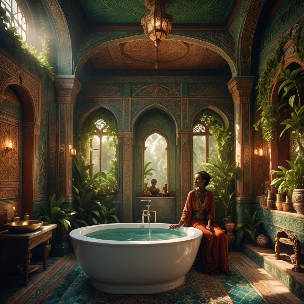 Somali Woman in Scandinavian Bathroom, Fantasy Matte Paintin...