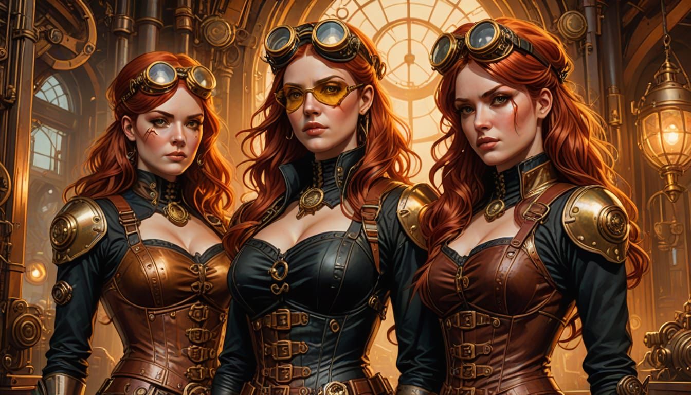 Steampunk Women with Brass Goggles as Comic Book Art