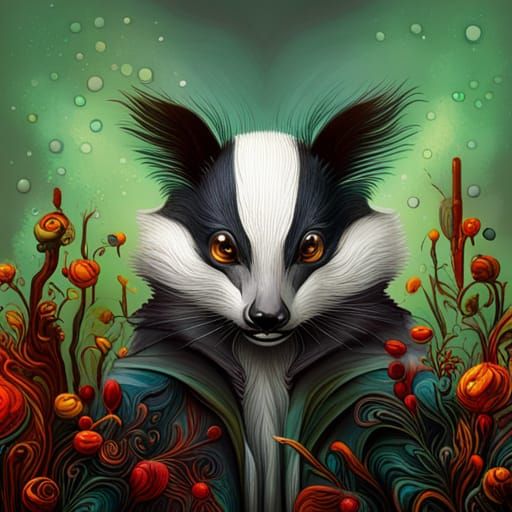 Skunk with Amber Eyes in Marbling Style