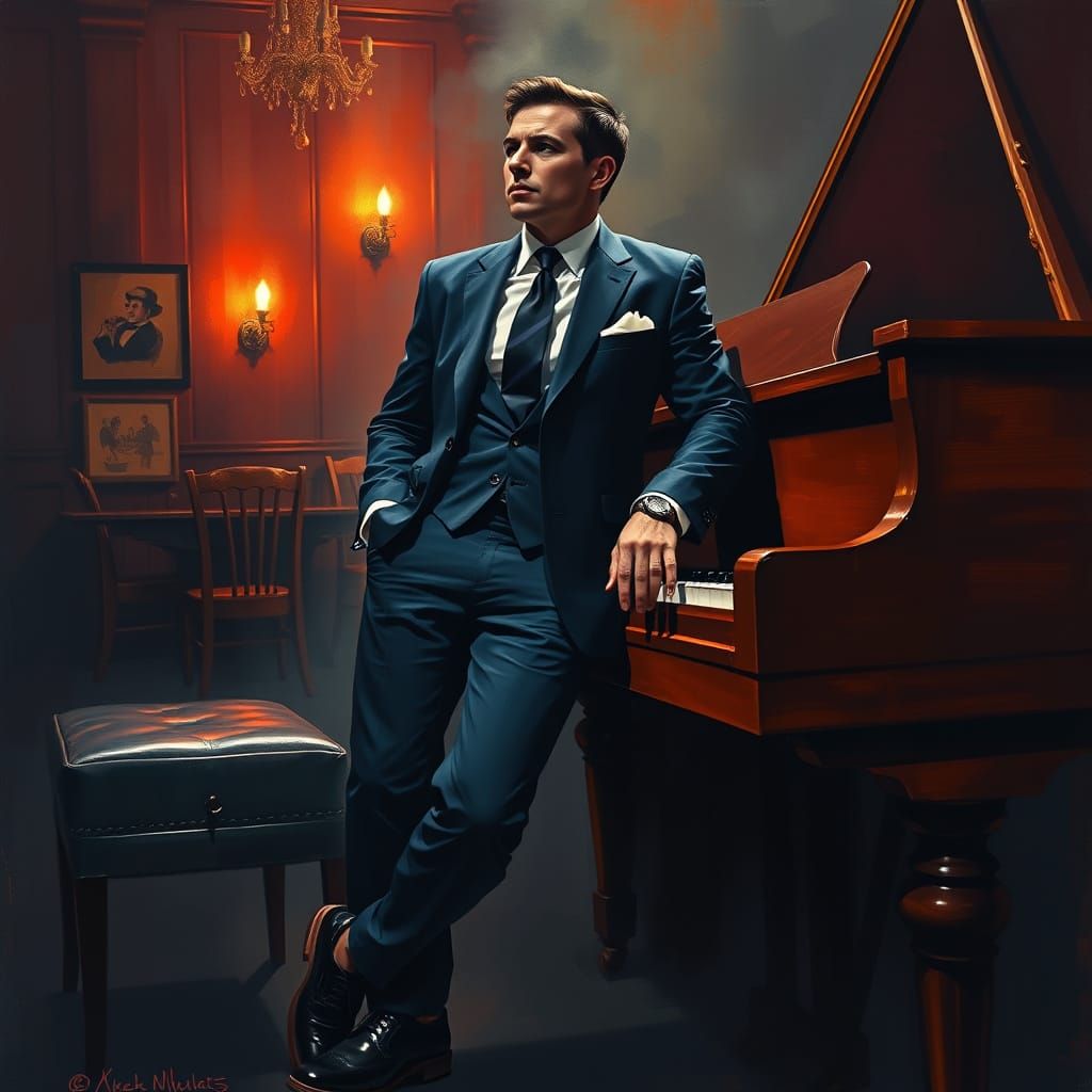 Man in Slim Suit at 1950s Jazz Club