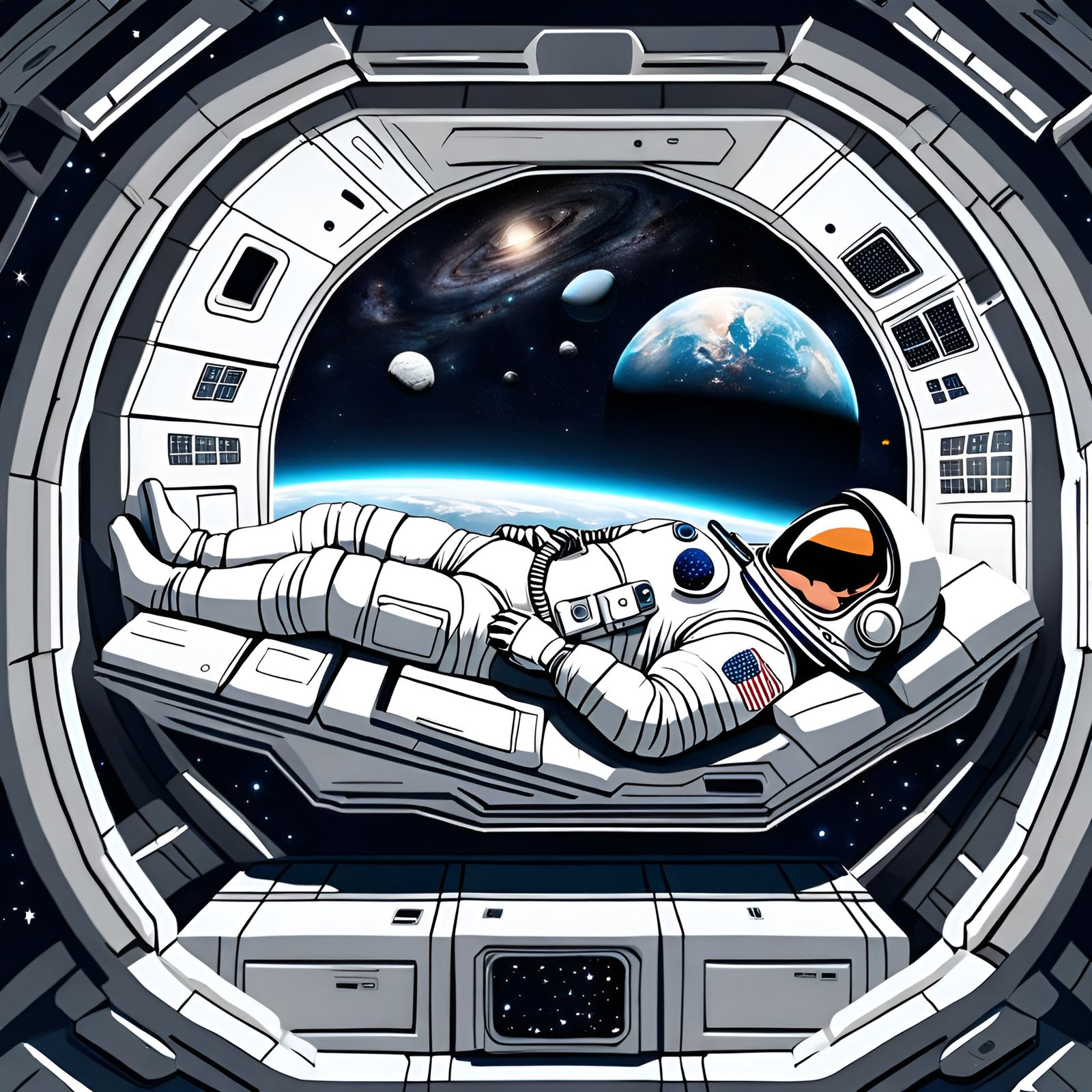 Peaceful Astronaut Sleeping on Spaceship