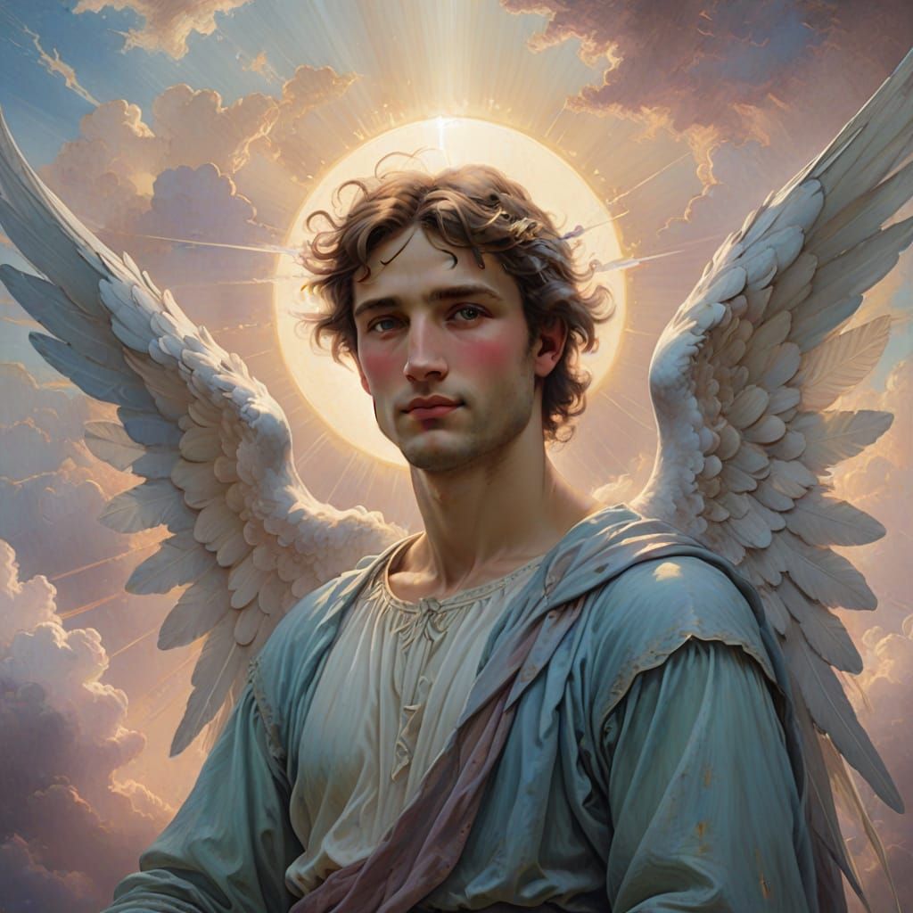 Angel in Soft Focus, Ethereal Oil Painting with Gentle Smile