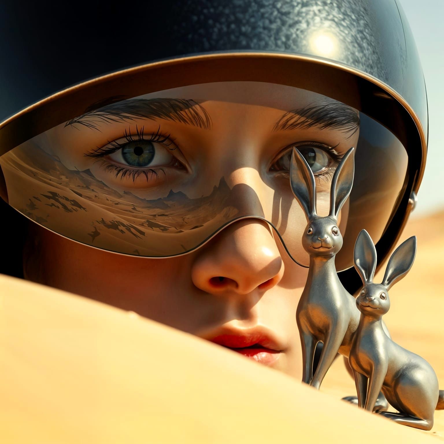 Close-Up Portrait with Desert Landscape Reflection