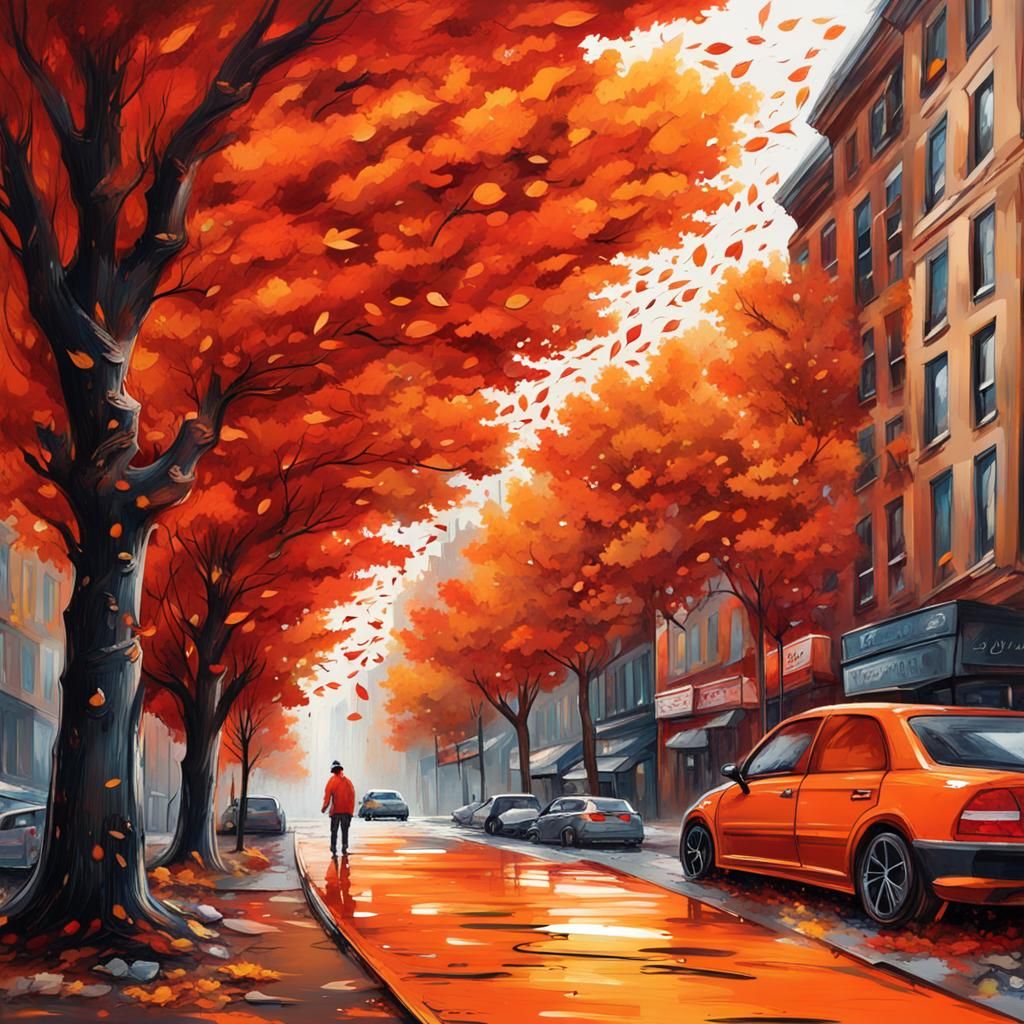 Autumn Leaves Swirling in Graffiti Art Style