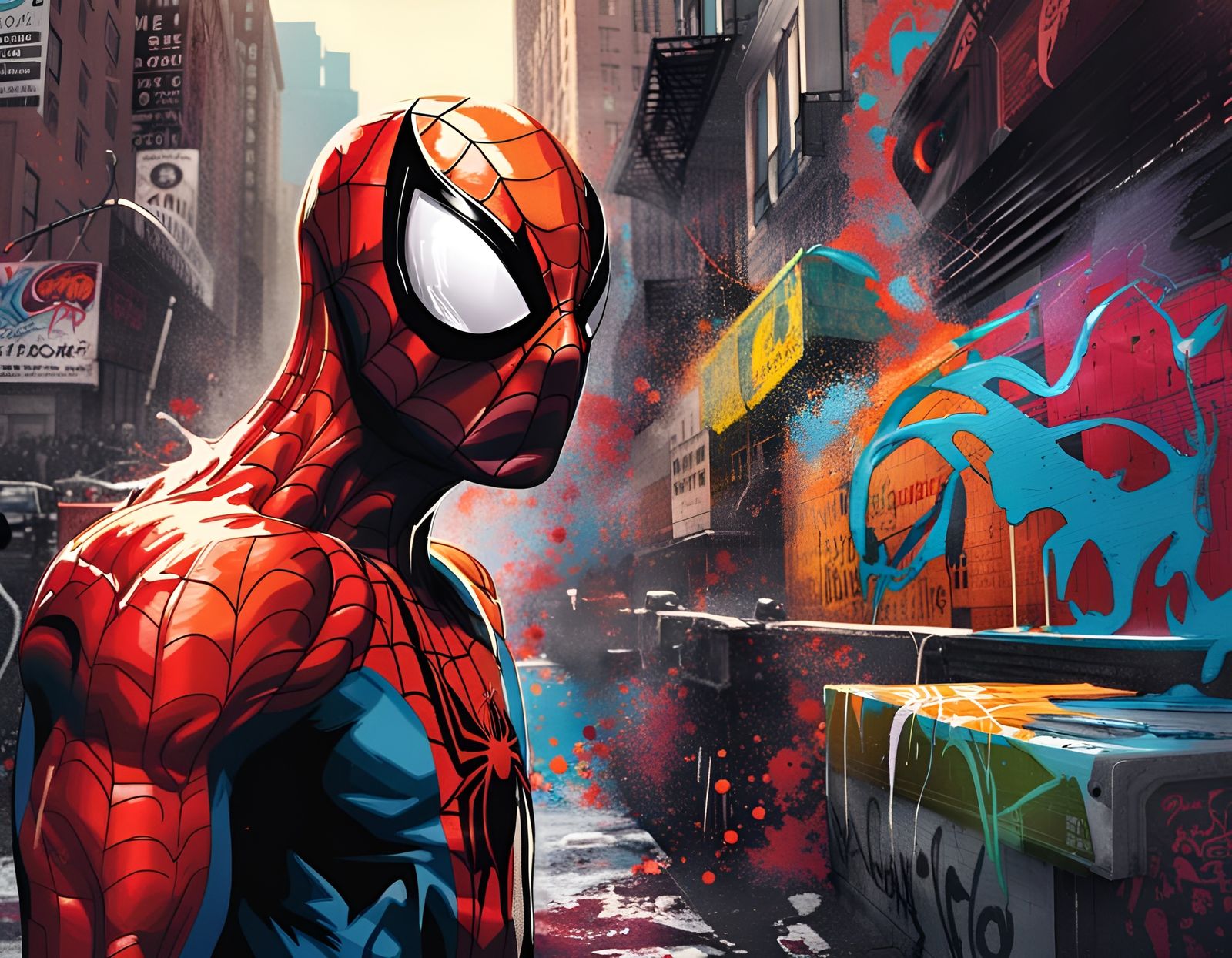 Spider-Man and Venom in Graffiti Art Style
