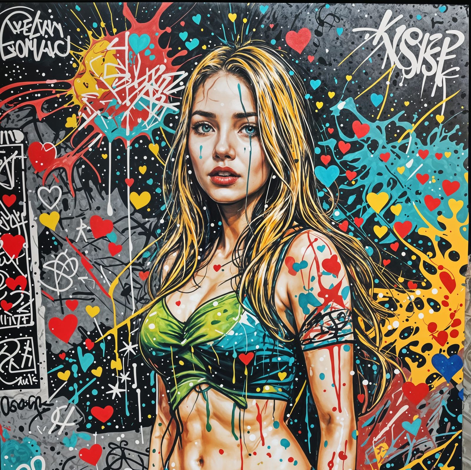 Colorful Graffiti Art of Hearts Under Stars