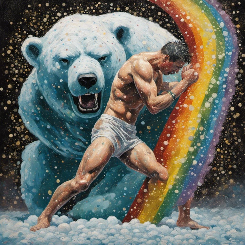 Intense Boxing Match in Post-Apocalyptic Pointillism