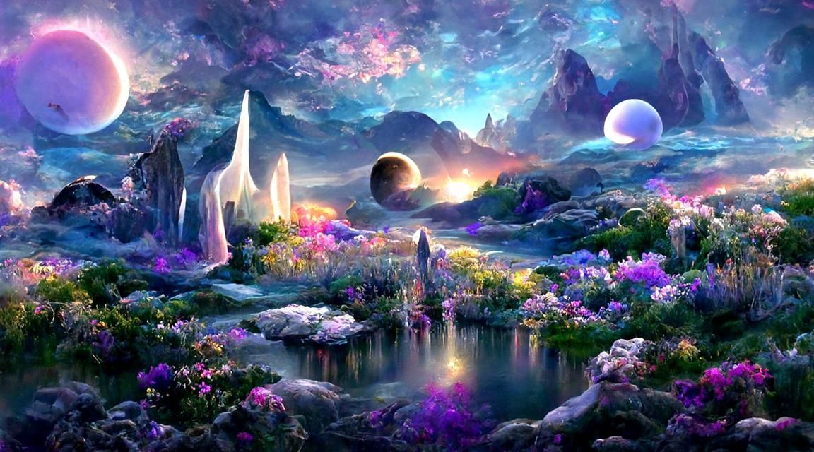 Luminous Purple Moon Over Fantasy Landscape