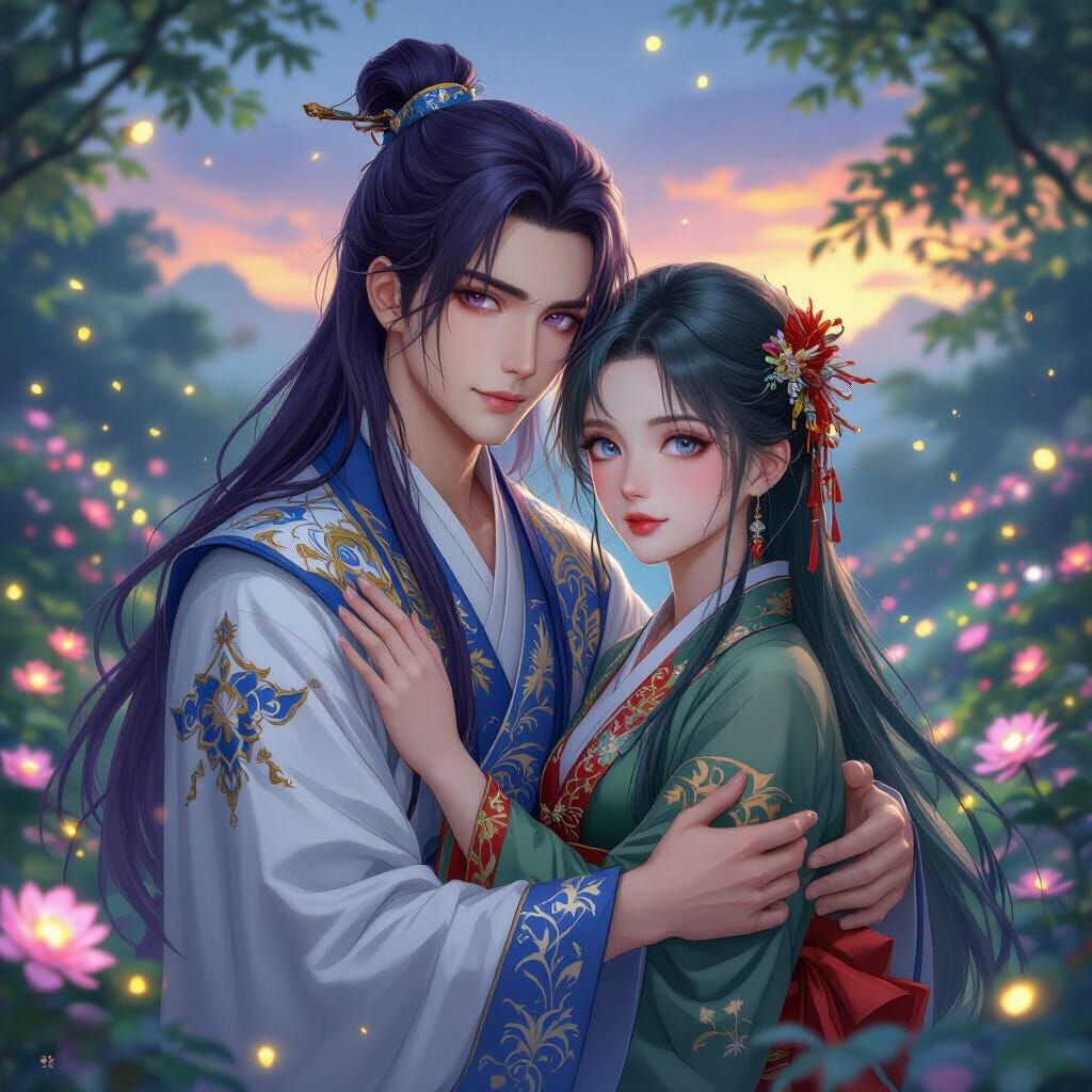 Enchanted Embrace in Anime Style