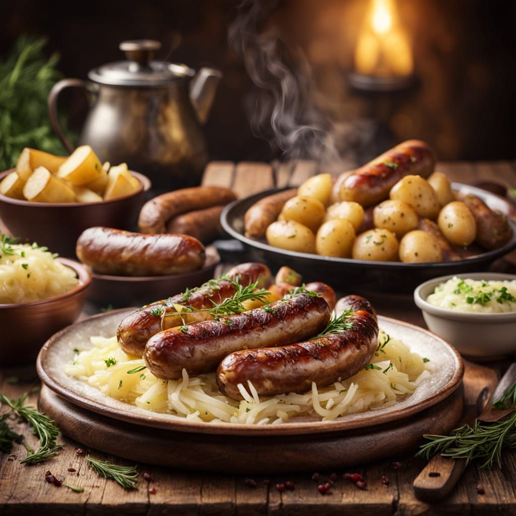 Warm German Harvest Feast in Earthy Oil Painting