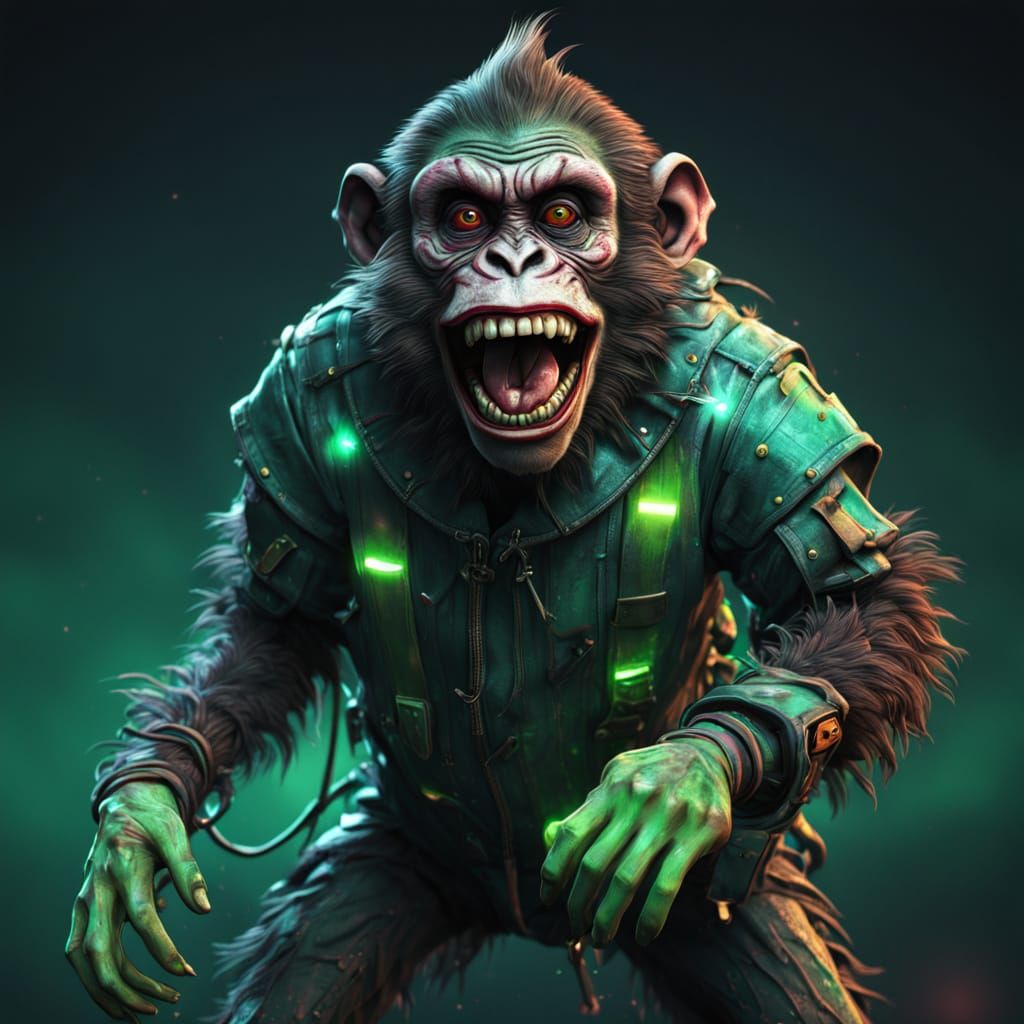 Cyberpunk Horror Creature in Tattered Straitjacket