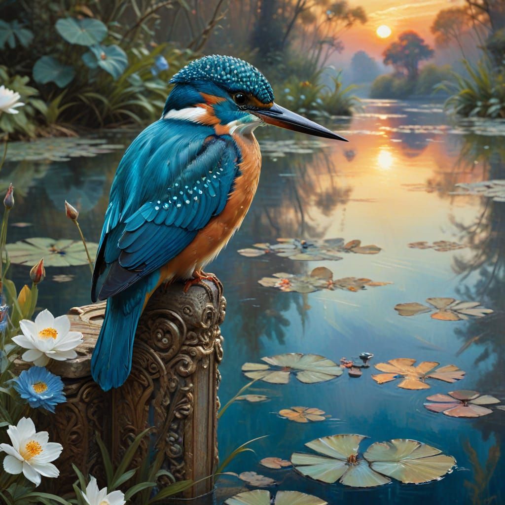 Regal Kingfisher Majesty Beside the Serene Lake