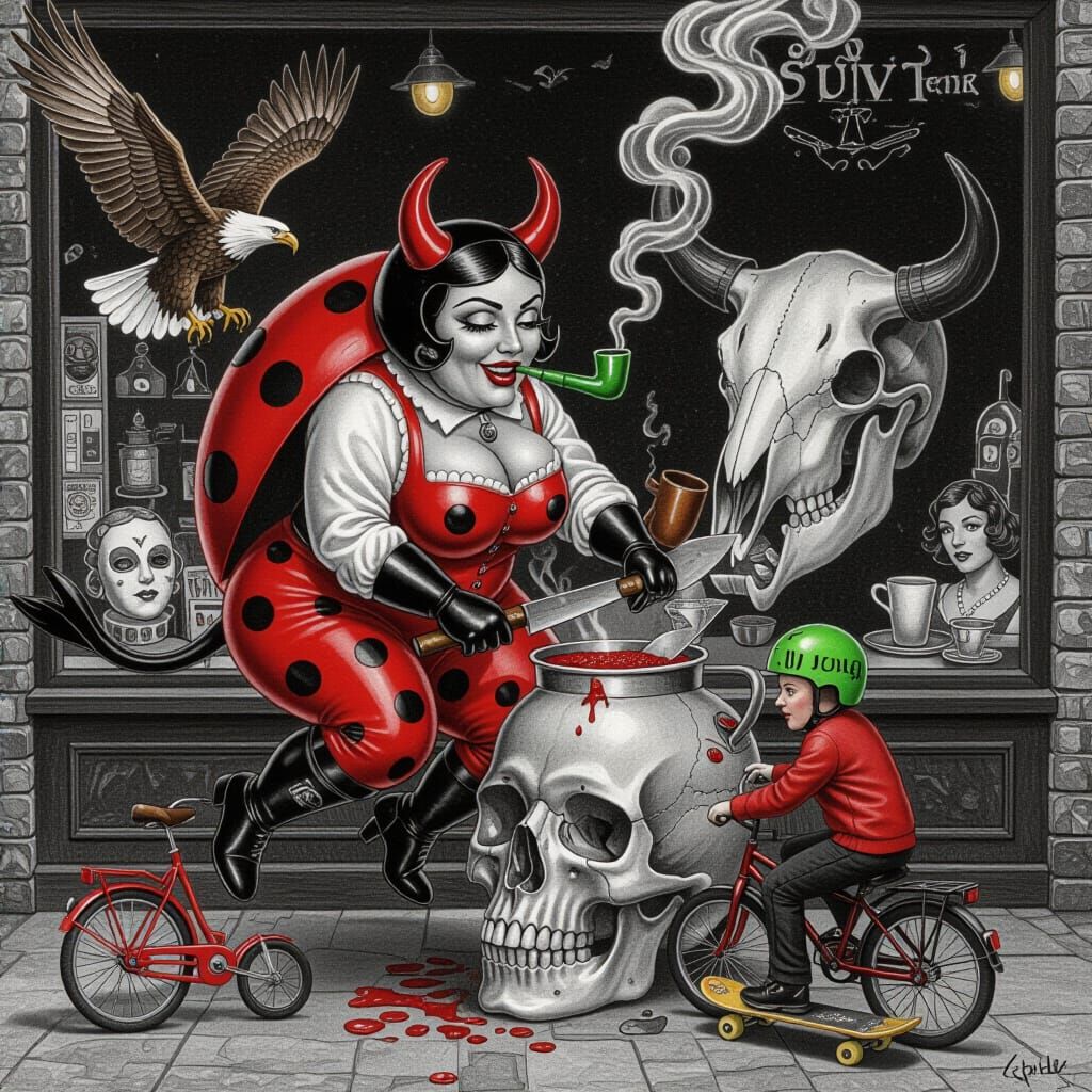 Superfat Ladybird Butcher Jumps with Eagles in Coffeepot