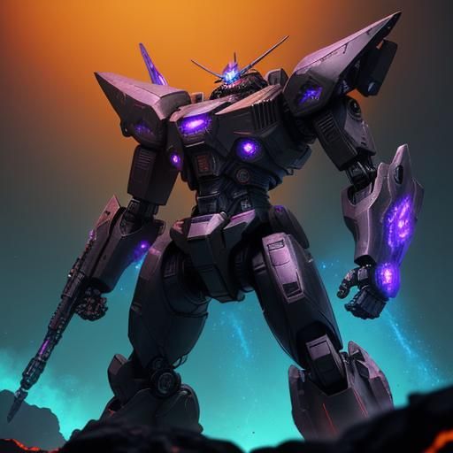 Manga Style Armored Warrior in Hellish Landscape