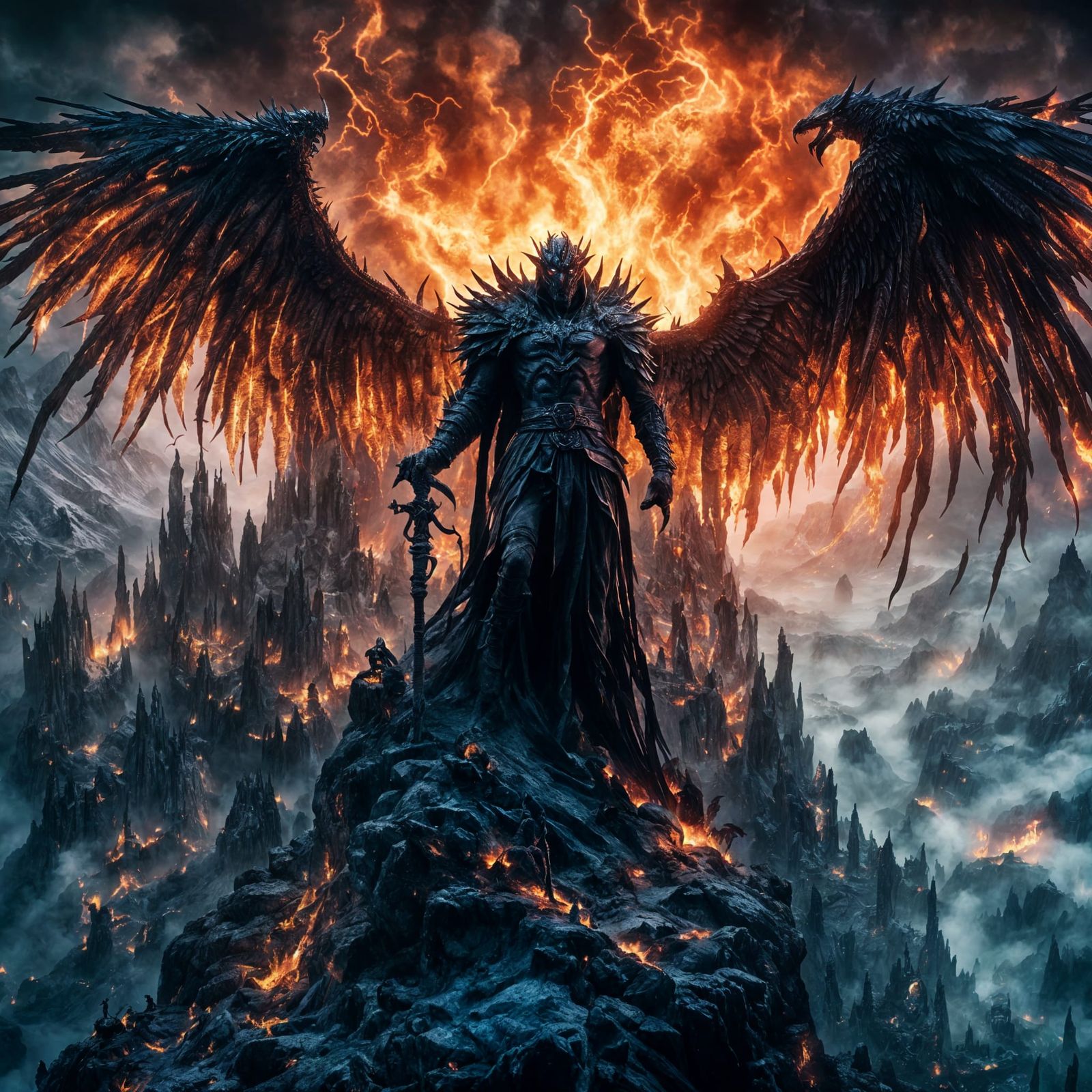 Dark Warrior Sorcerer with Wings of Fire