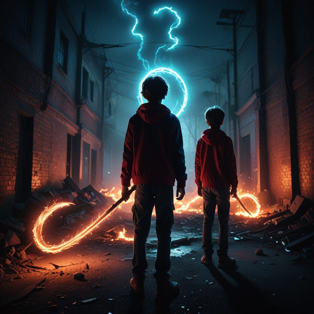 Two Young Heroes Stand Back-to-Back, Ready for Battle in Cin...