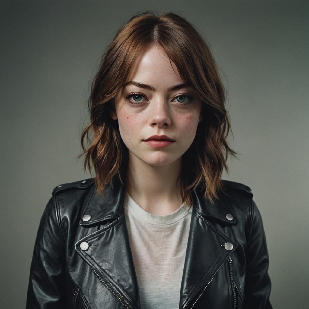 Ultrarealistic Portrait of a Young Woman in Leather